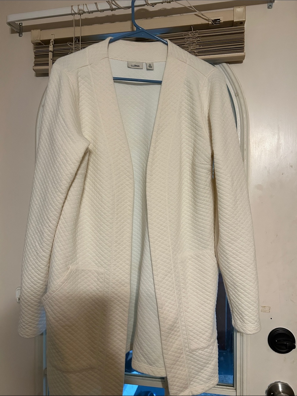 L.L. Bean Ivory Quilted Open Cardigan